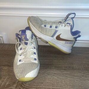 Nike LeBron Witness 5 Summit White Metallic Bronze, Basketball Lakers Size 4.5Y